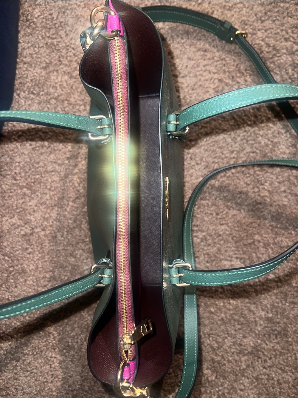 Coach Dark Green Pebble Leather Satchel with Adjustable Strap - Picture 4 of 6